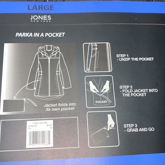JONES New York Parka in a Pocket, Black NWT - Picture 9 of 12